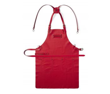 Feuermeister - Premium-Lederschürze aus Nappaleder, Kreuzberiemung, Farbe rot, mit Taschen, Gr. 1