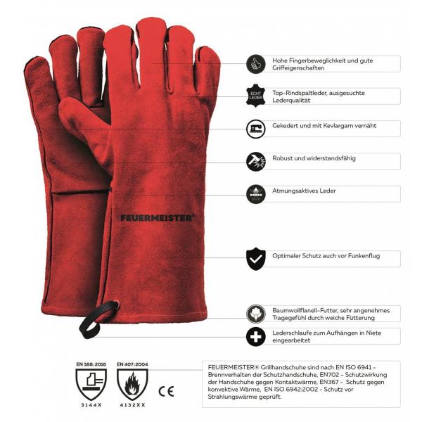 Feuermeister - Grillhandschuhe Leder Rot Gr. 12 (Paar)
